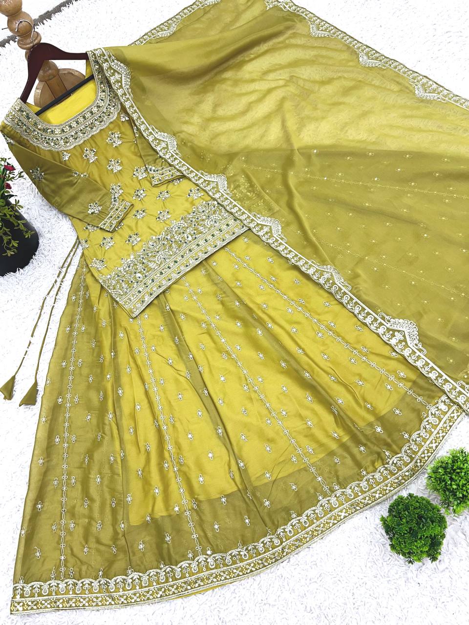 Party Wear Top Bottom And Dupatta With Embroidery Sequence Work