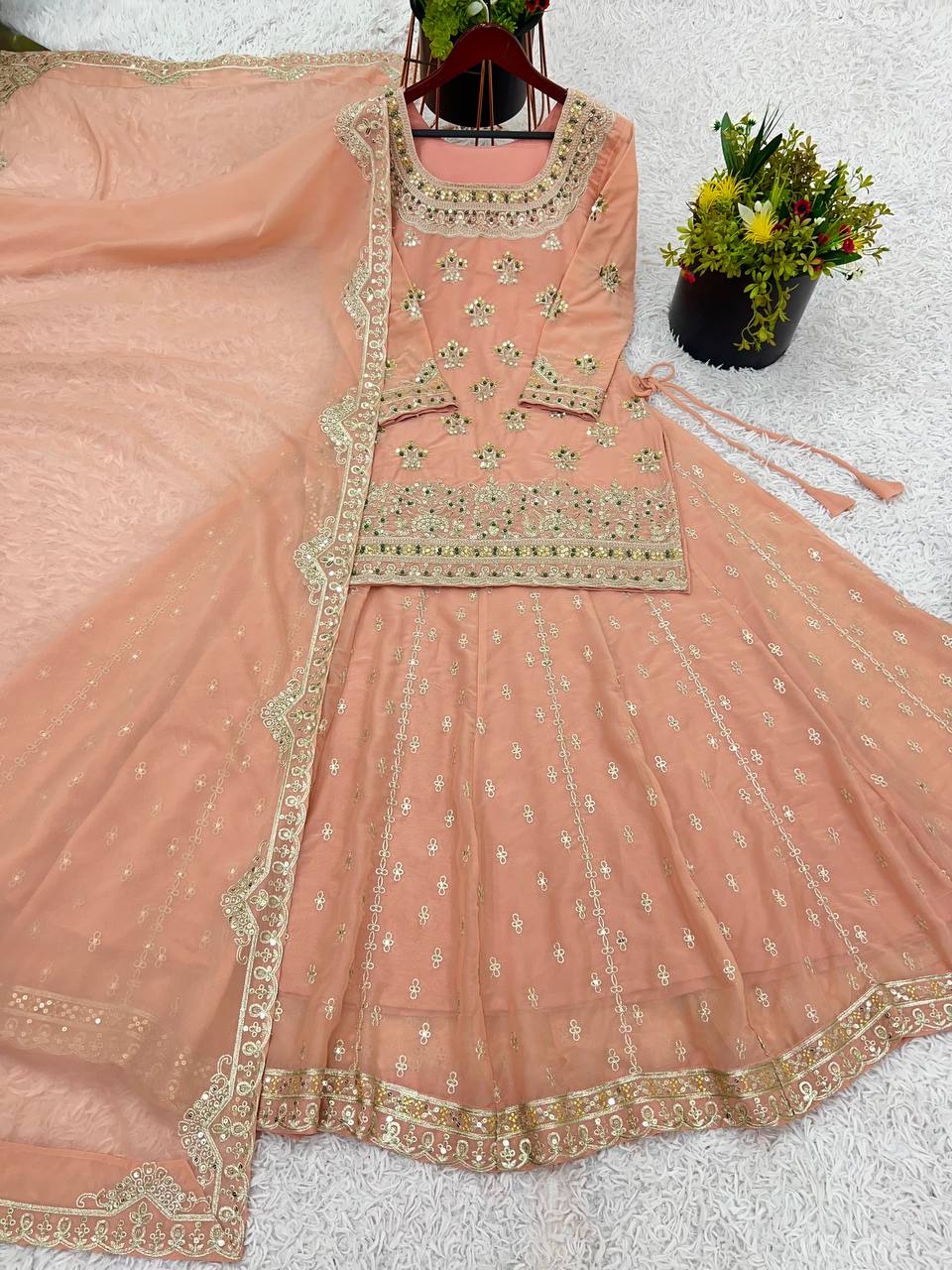 Party Wear Top Bottom And Dupatta With Embroidery Sequence Work
