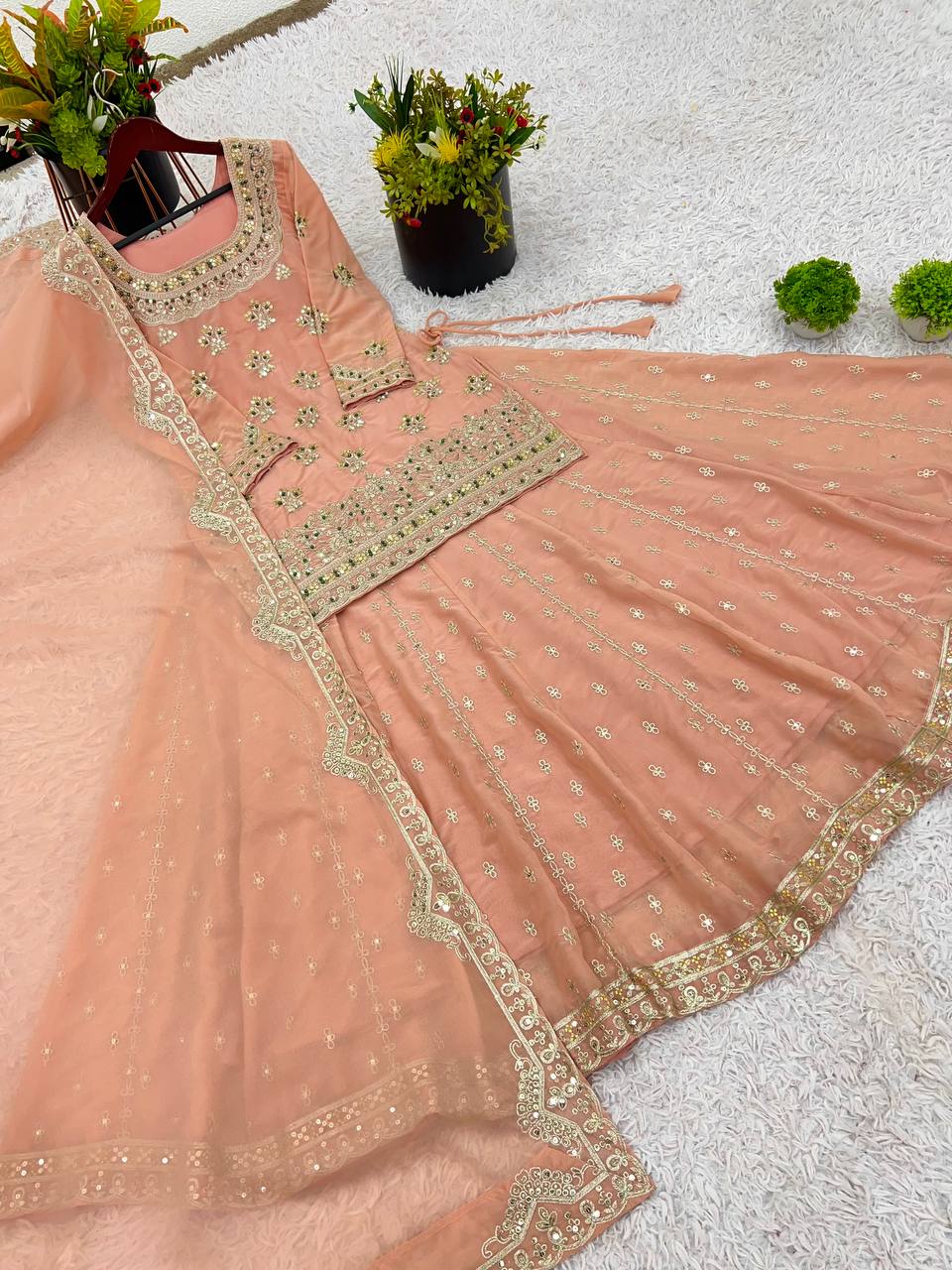 Party Wear Top Bottom And Dupatta With Embroidery Sequence Work