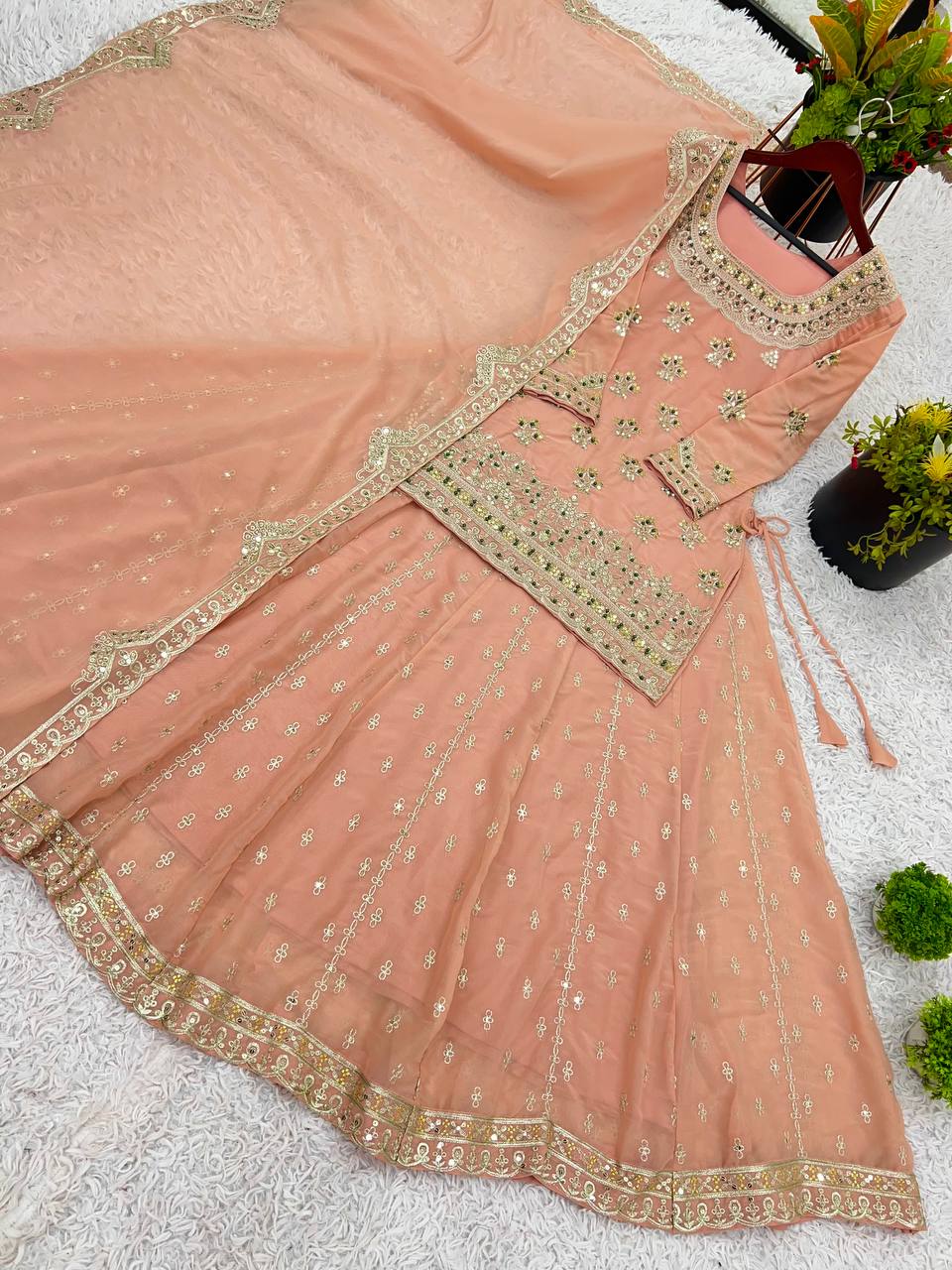 Party Wear Top Bottom And Dupatta With Embroidery Sequence Work
