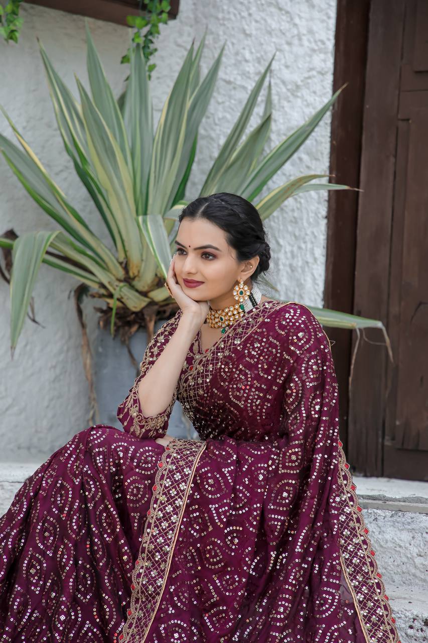 Beautiful Party Wear Saree With Sequence, Dori & Zari Work
