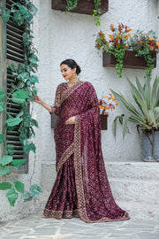 Beautiful Party Wear Saree With Sequence, Dori & Zari Work