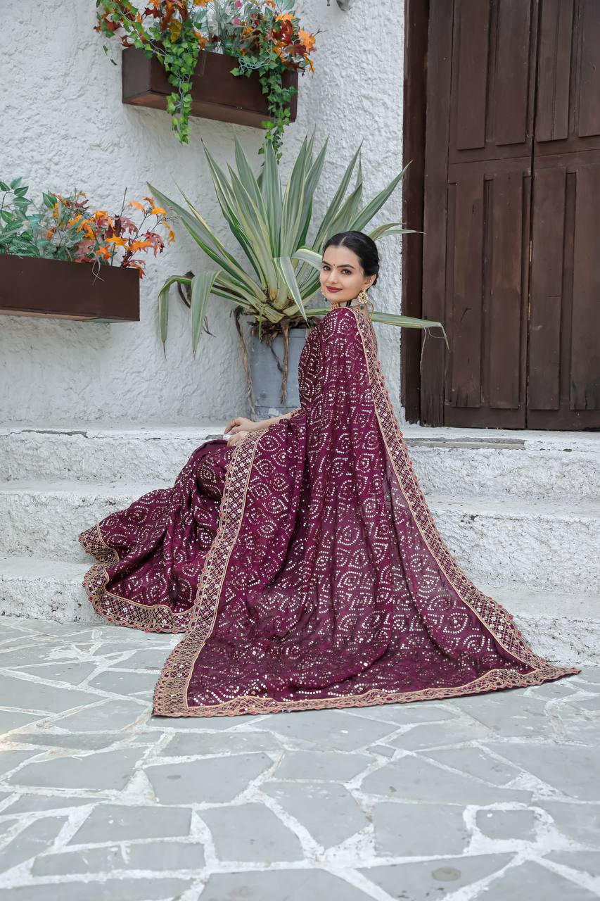 Beautiful Party Wear Saree With Sequence, Dori & Zari Work