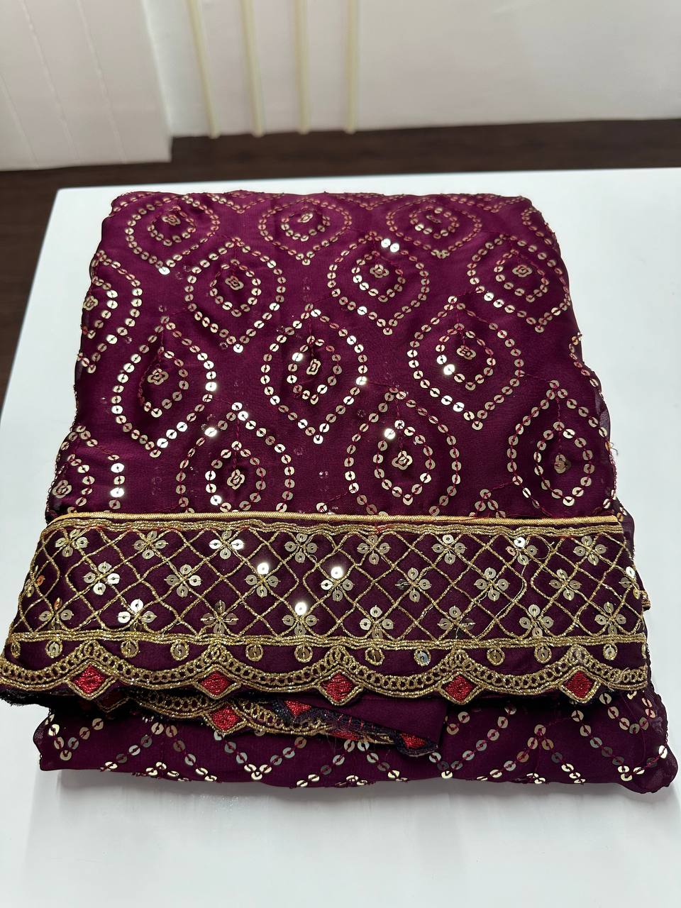 Beautiful Party Wear Saree With Sequence, Dori & Zari Work