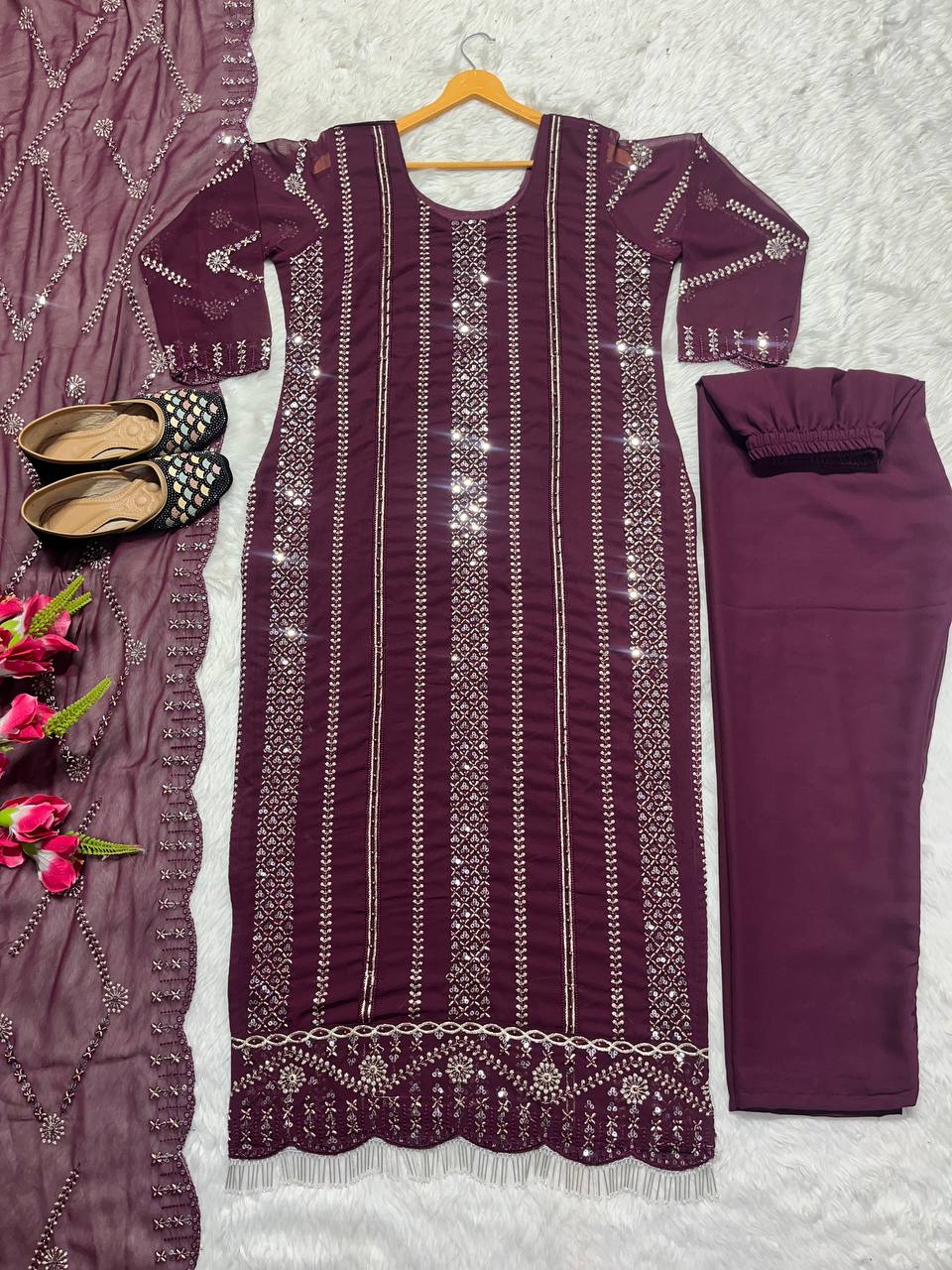Designer Party Wear Long Top , Pant and Dupatta In Fancy Style