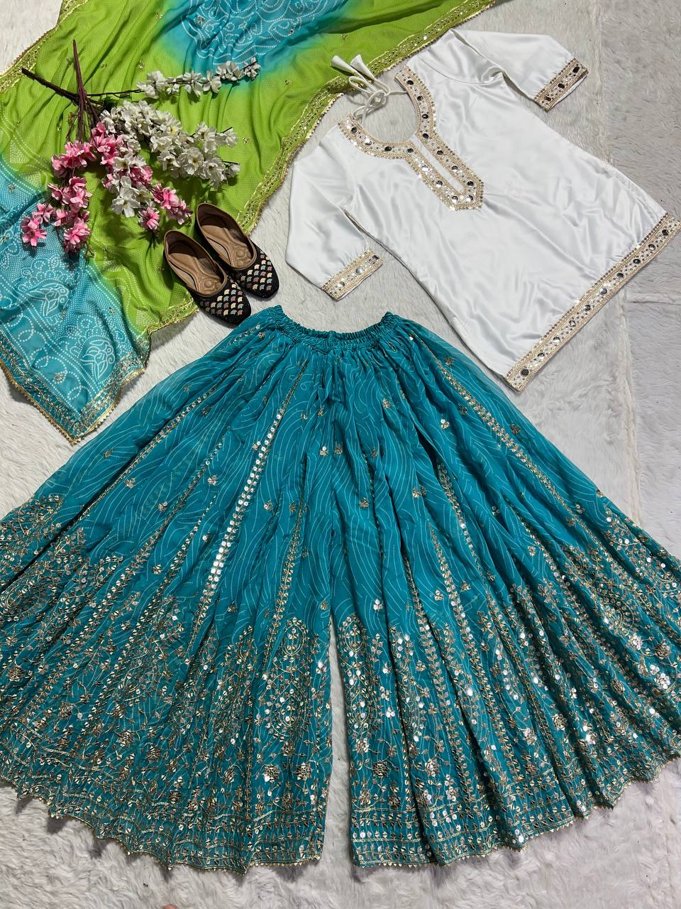 Designer Party Wear Top Sharara Suit In Fancy Style