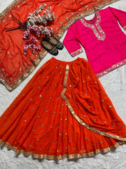 Designer Party Wear Look Top ,Dhoti Skirt And Dupatta