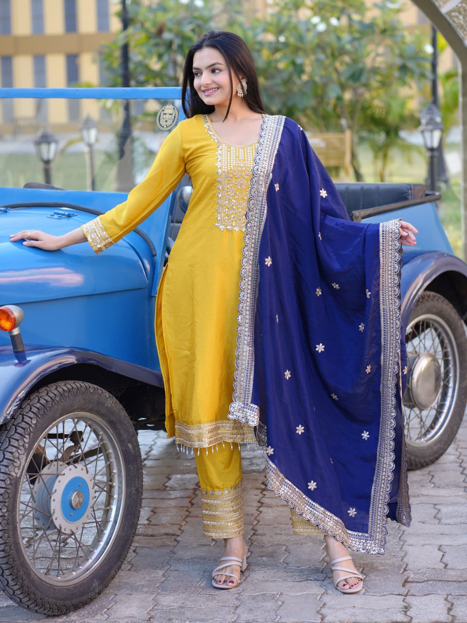 Designer Embroidered Chinon Suit With Sequence Embroidered Work