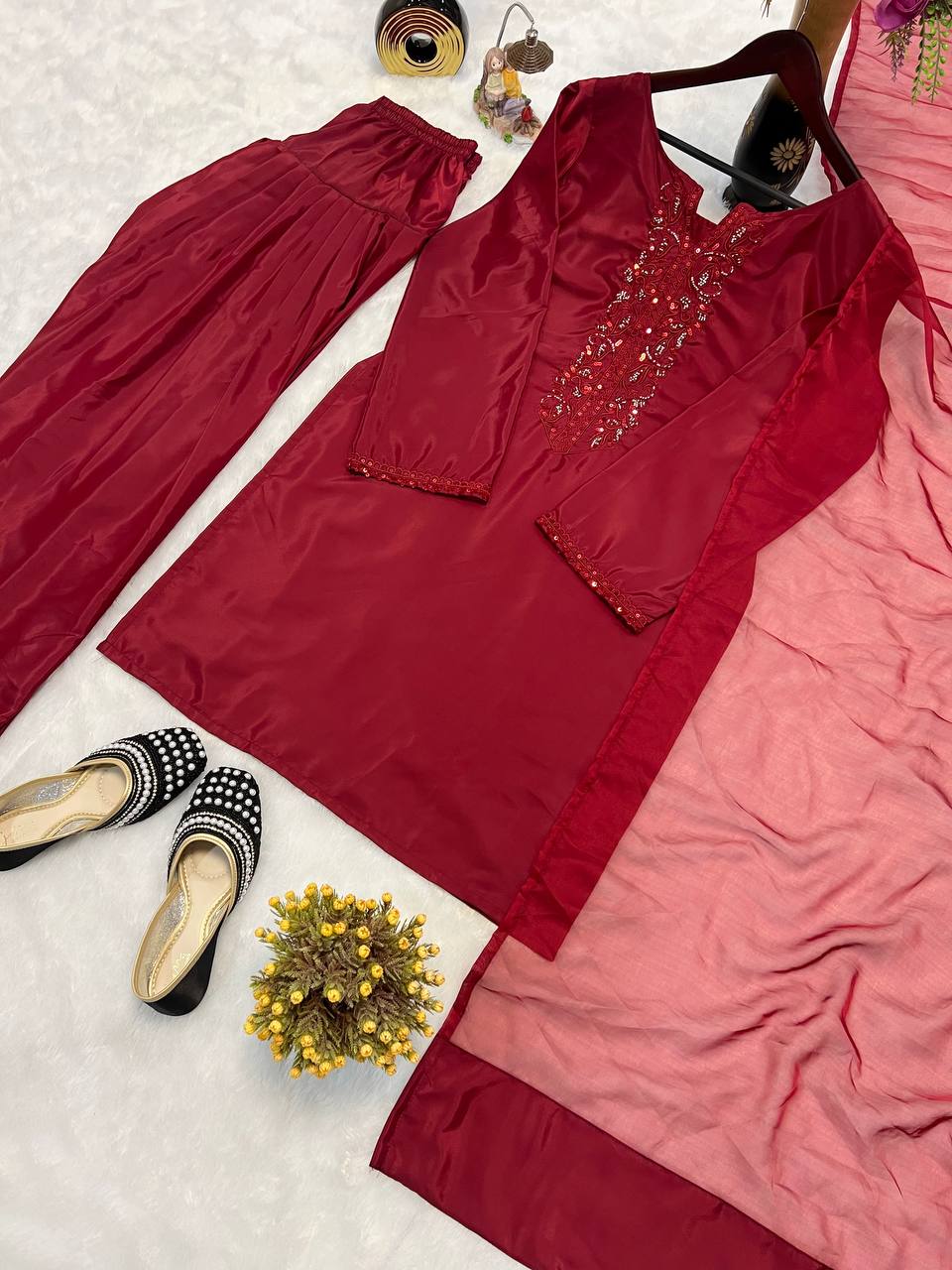 Designer Party Wear Look Top With Salwar And Dupatta