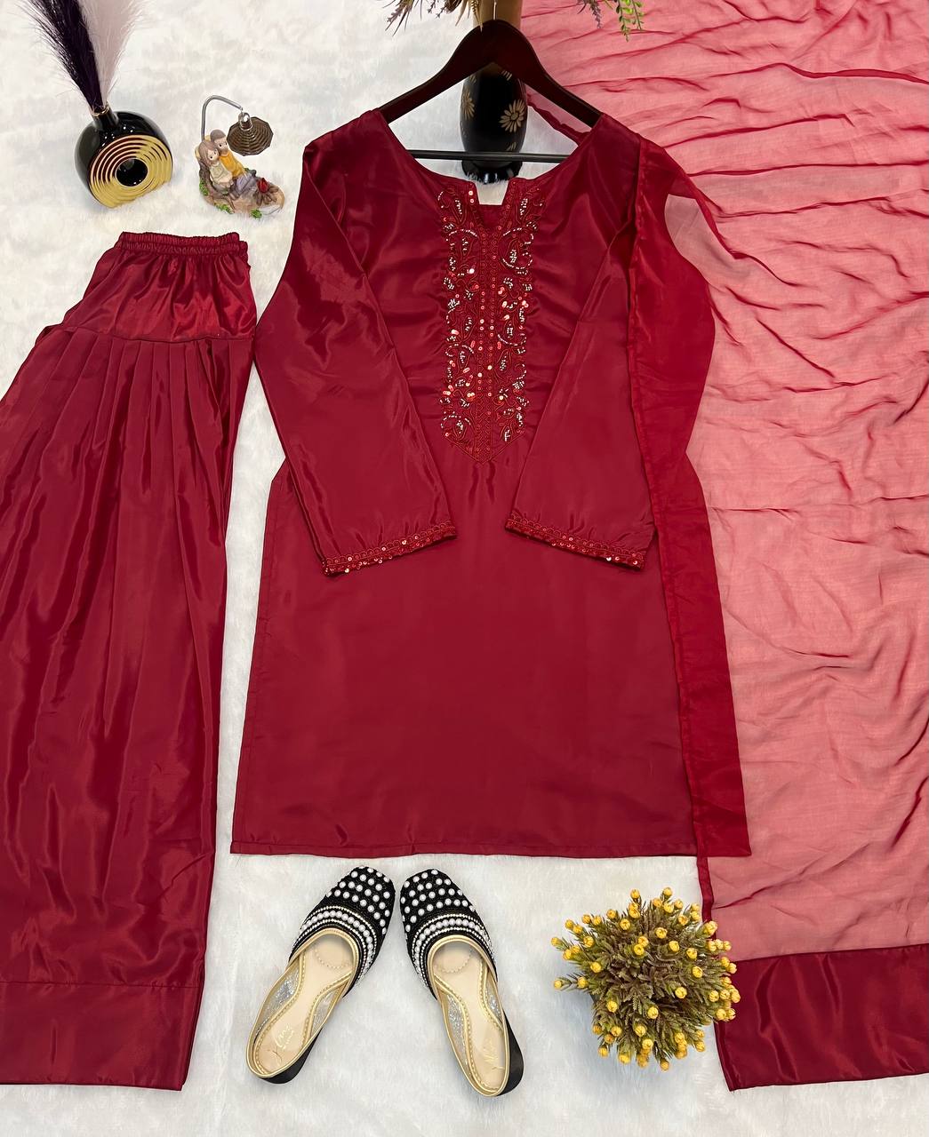 Designer Party Wear Look Top With Salwar And Dupatta