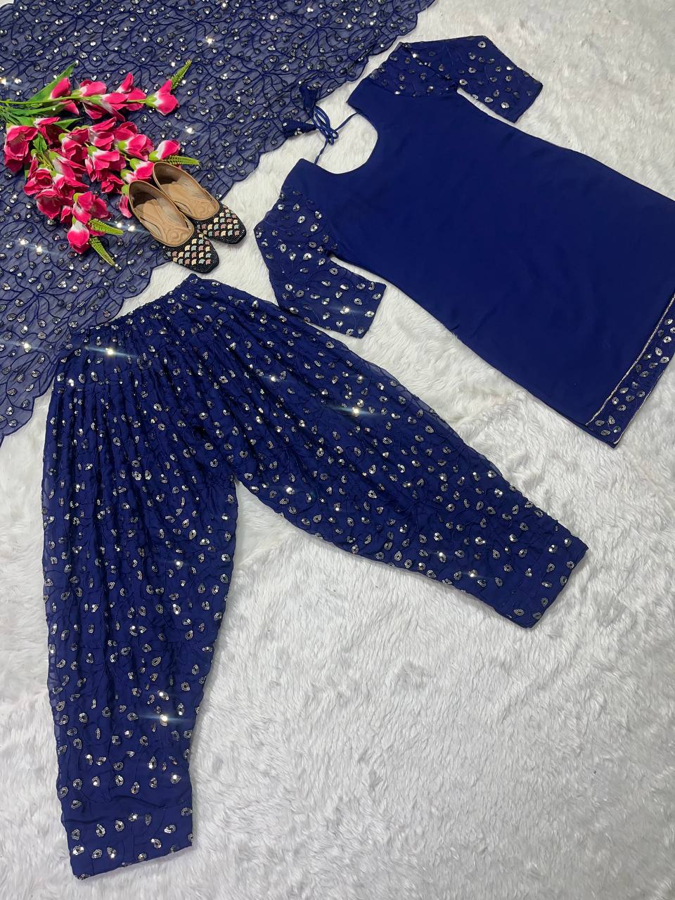 Designer Party Wear Look Top ,Patiala Styles Salwar And Dupatta