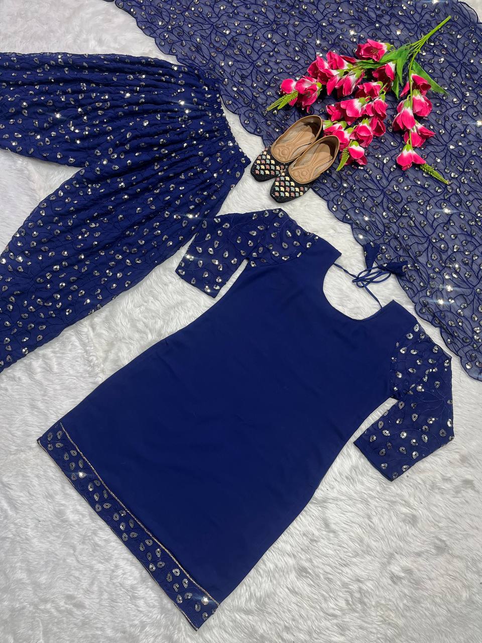 Designer Party Wear Look Top ,Patiala Styles Salwar And Dupatta