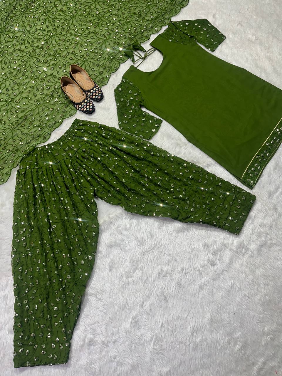 Designer Party Wear Look Top ,Patiala Styles Salwar And Dupatta