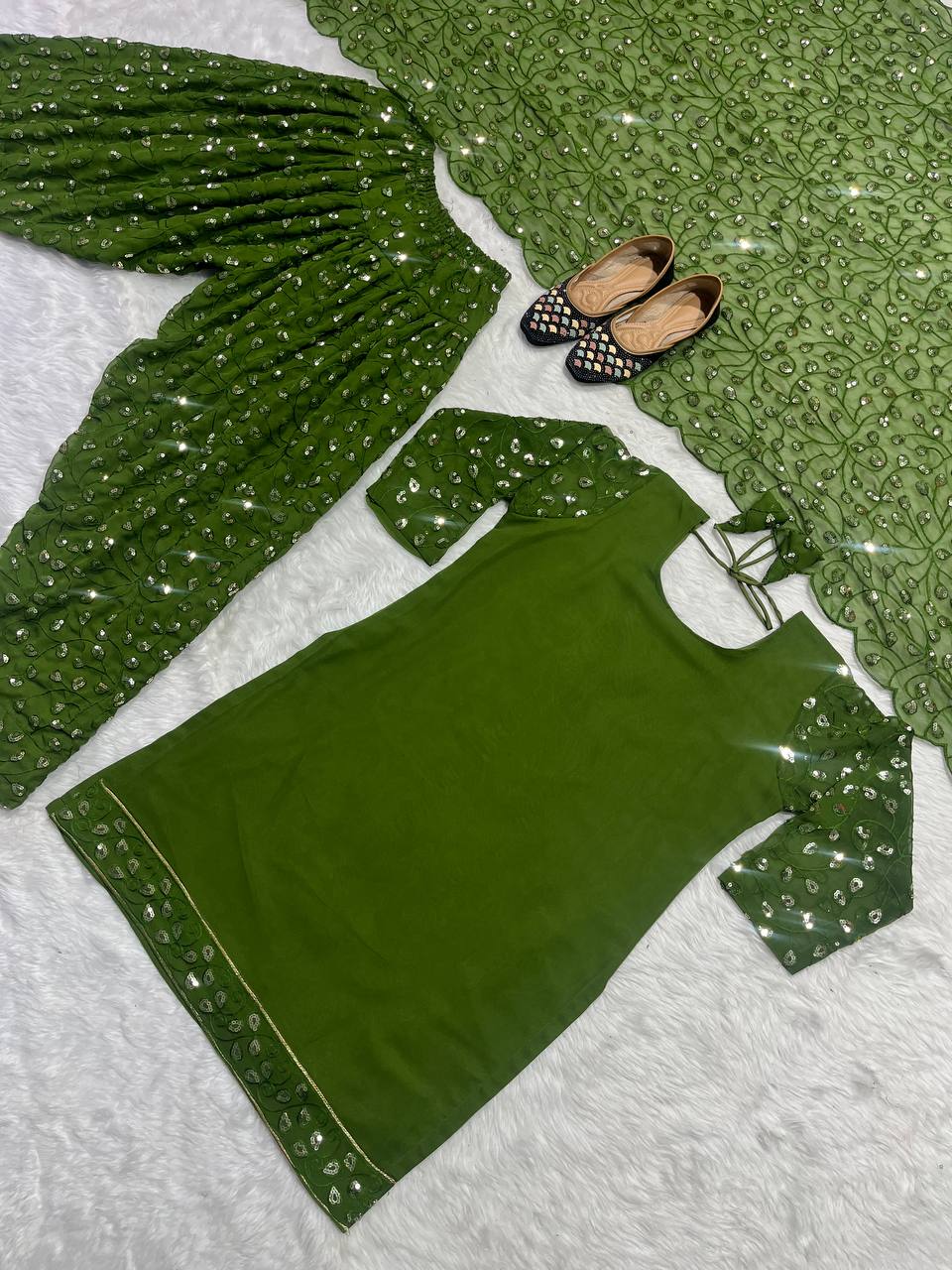 Designer Party Wear Look Top ,Patiala Styles Salwar And Dupatta