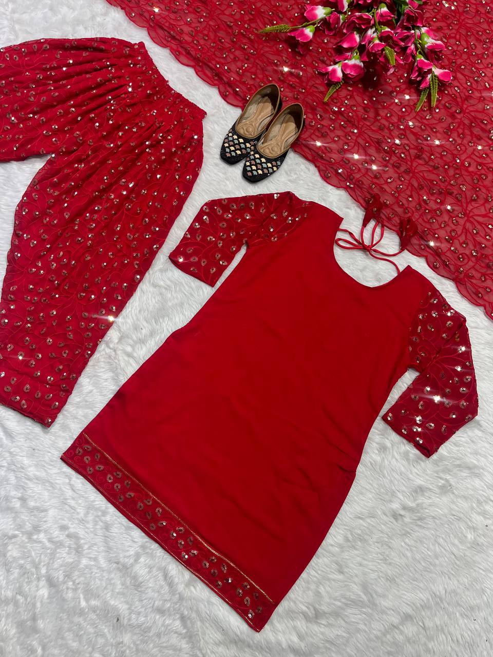 Designer Party Wear Look Top ,Patiala Styles Salwar And Dupatta