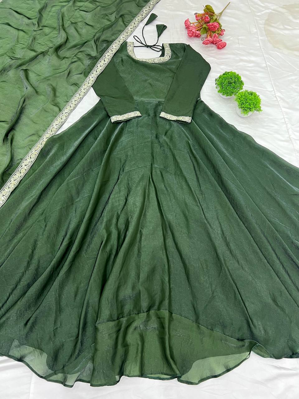 Designer Party Wear Look Gown-Dupatta With Multi Thread Embroidery Sequence Work