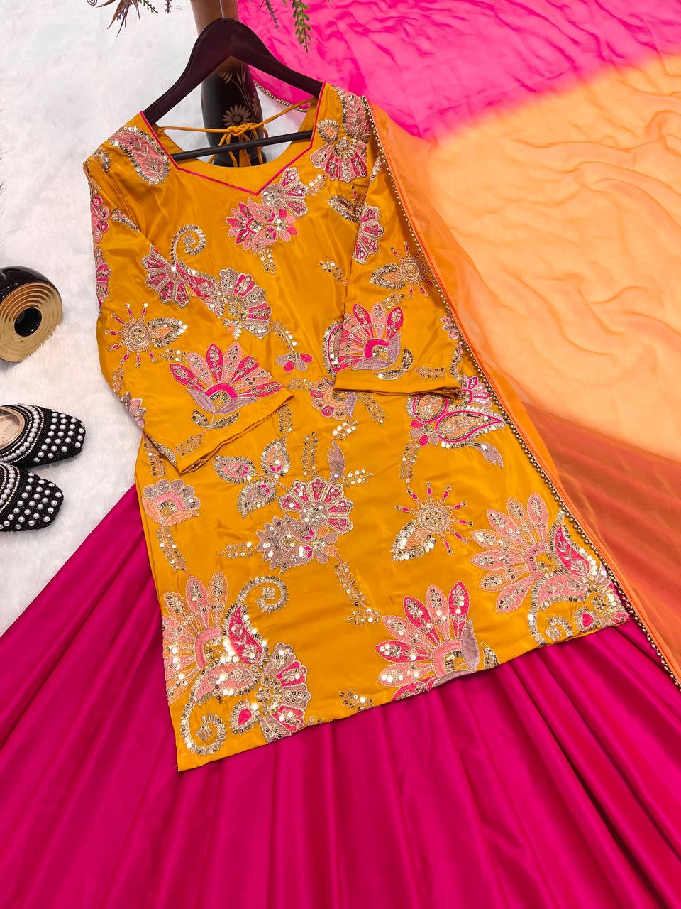 Party Wear Designer Suit Set With Sequence Multi Needle Embroidery Work
