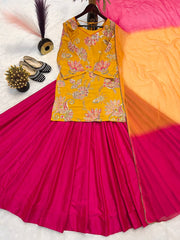 Party Wear Designer Suit Set With Sequence Multi Needle Embroidery Work