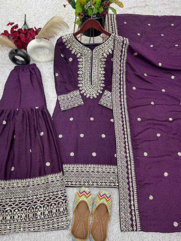 Beautiful Top-Plazo And Dupatta With Heavy Embroidery Sequence Work