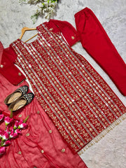Designer Long Top , Pant and Dupatta In Fancy Style