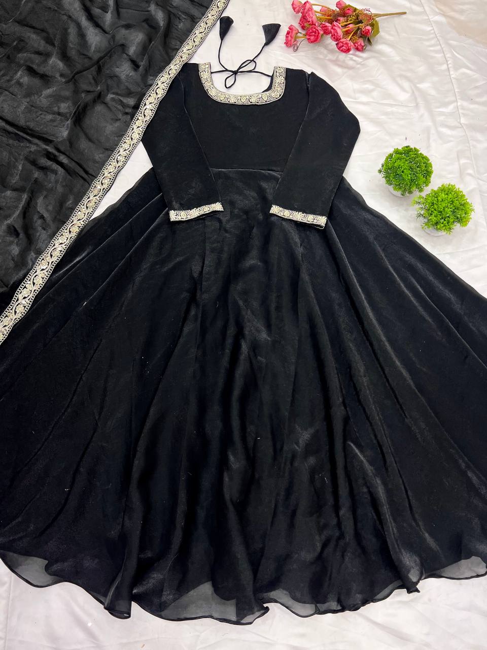 Designer Party Wear Look Gown-Dupatta With Multi Thread Embroidery Sequence Work