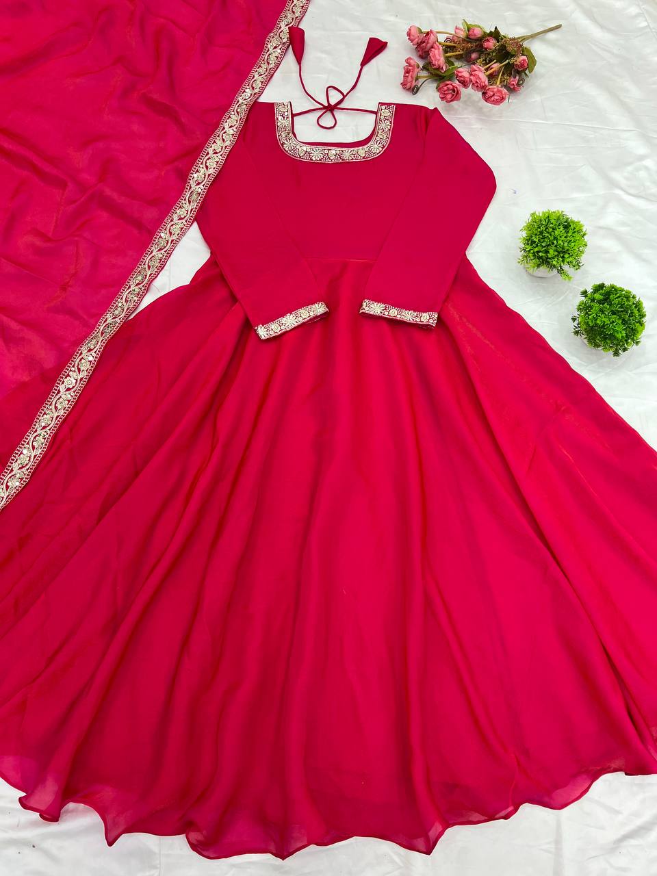 Designer Party Wear Look Gown-Dupatta With Multi Thread Embroidery Sequence Work