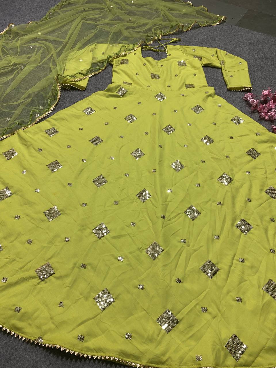 Beautiful Party Wear Anarkali Gown And Fancy Dupatta