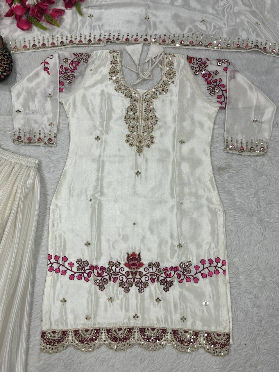 Party Wear Suit Set With Fancy Borders Lace Work