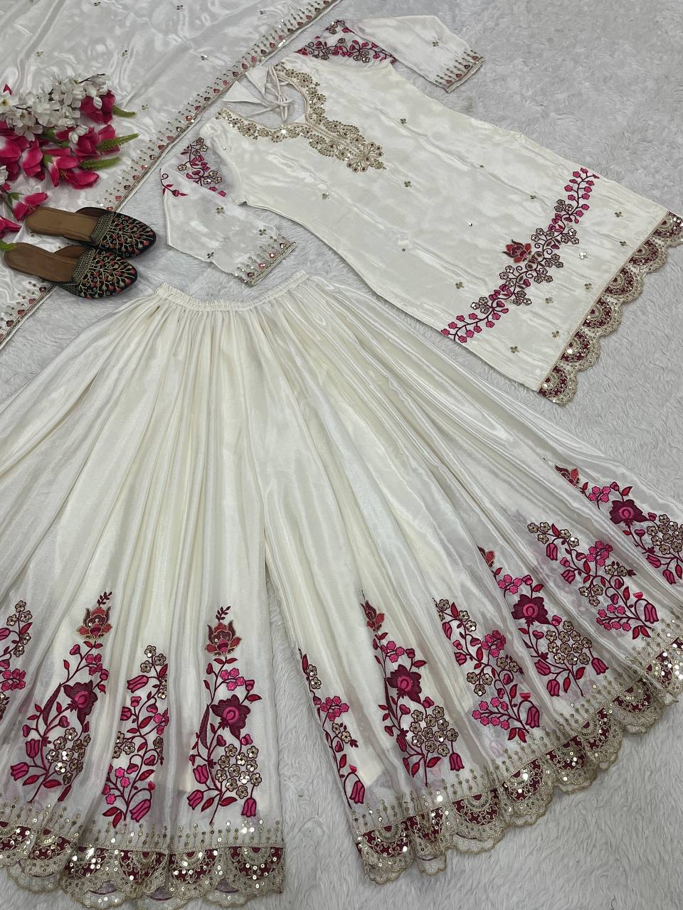 Party Wear Suit Set With Fancy Borders Lace Work