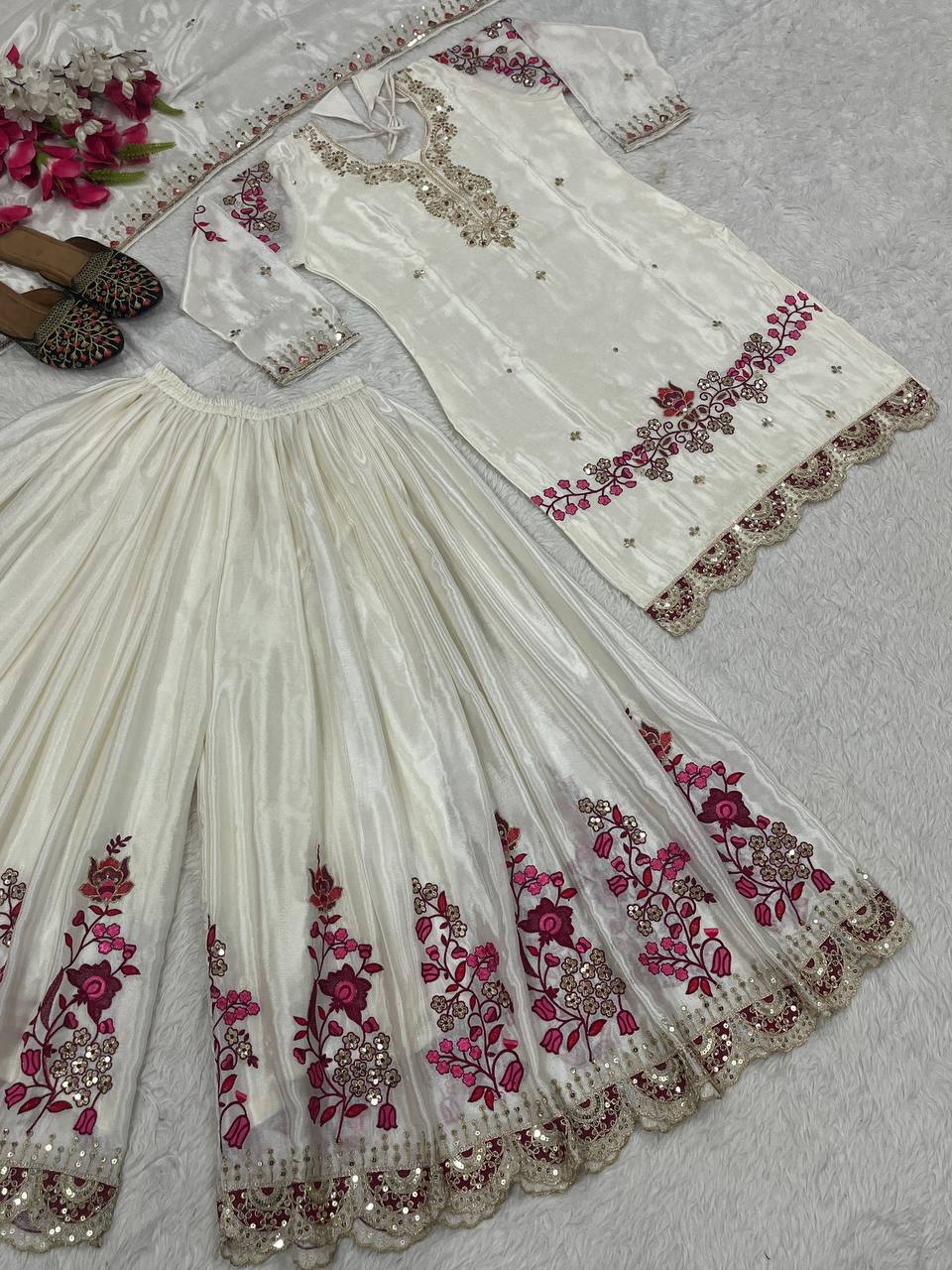 Party Wear Suit Set With Fancy Borders Lace Work
