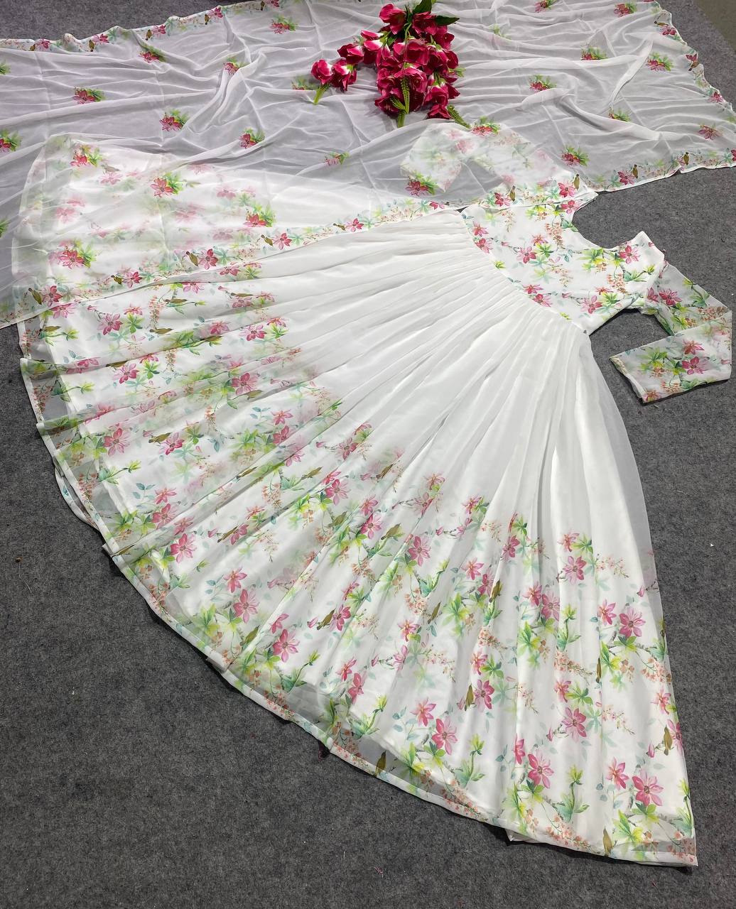 Designer Anarkali Gown And Pent With Dupatta In New Fancy Style