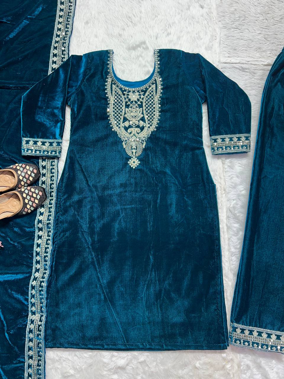 Party Wear Beautiful Suit Set With Embroidery Coding Sequence Work