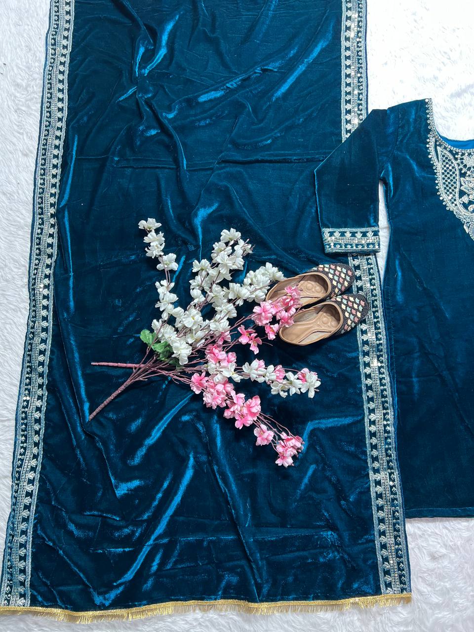 Party Wear Beautiful Suit Set With Embroidery Coding Sequence Work