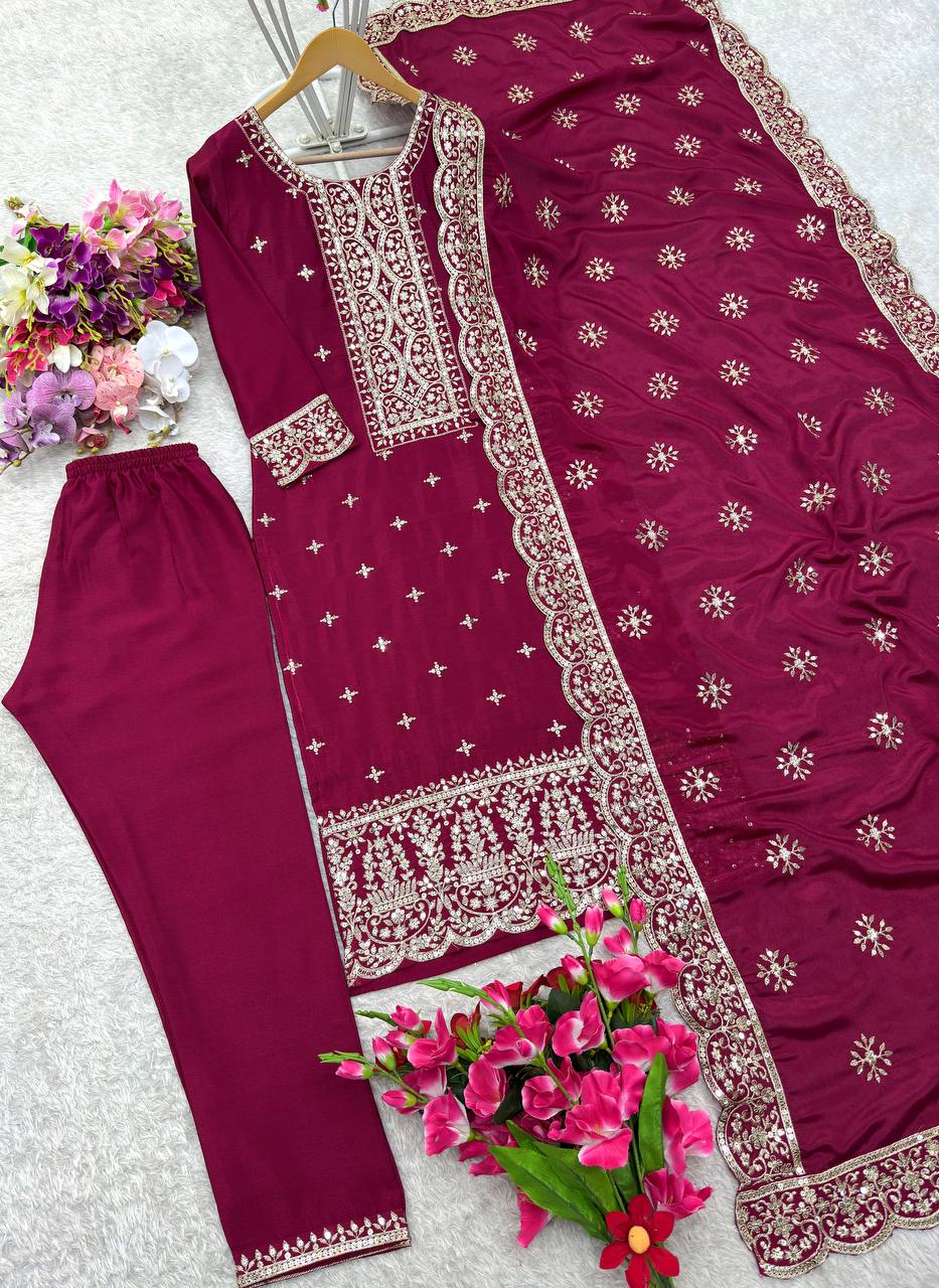 Beautiful Party Wear Top Pent And Dupatta