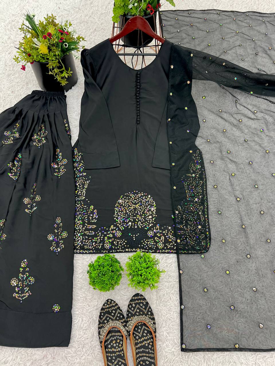 Designer Top-Bottom And Dupatta With Embroidery Sequence Work