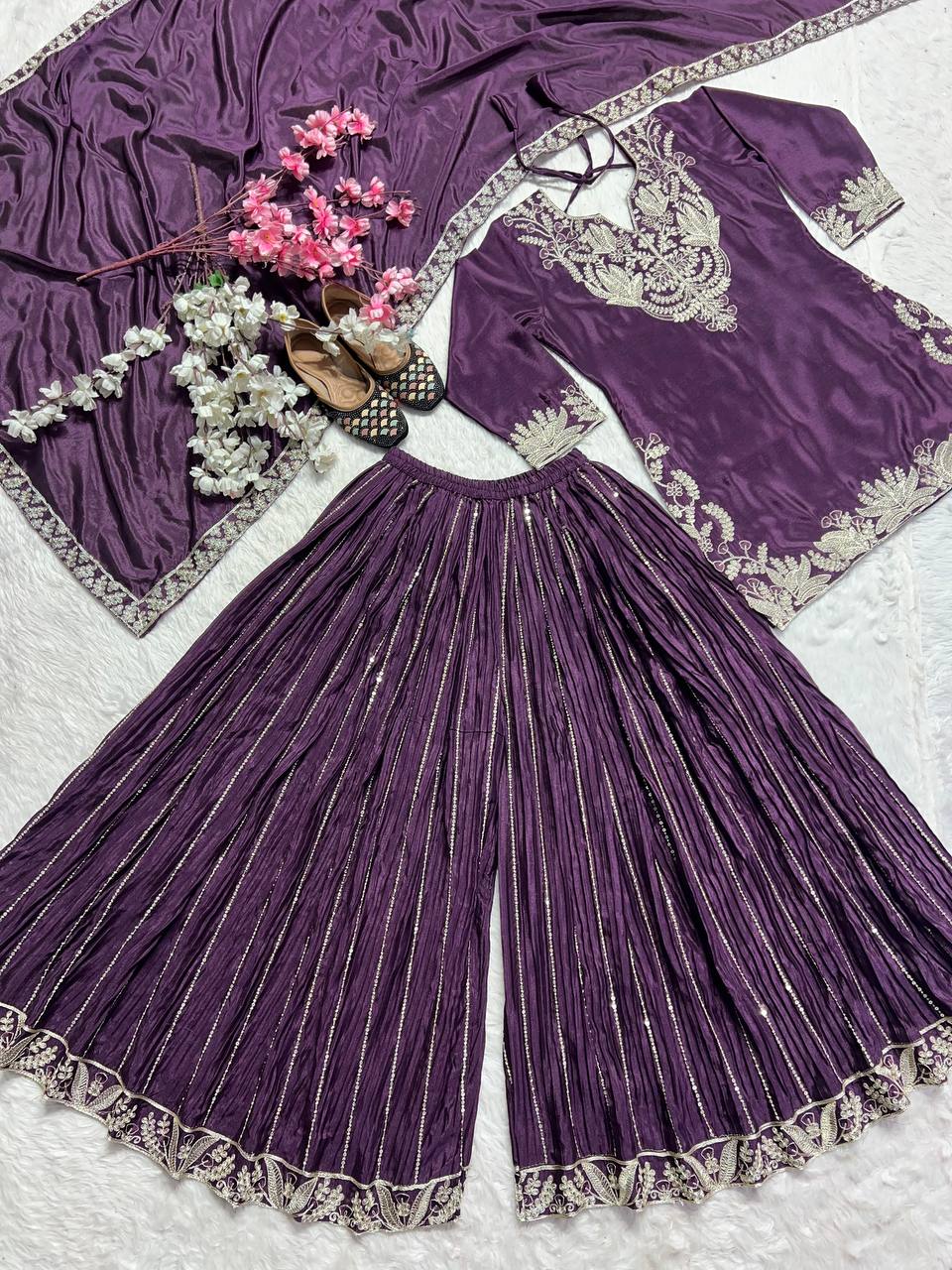 Designer Suit Set With Embroidery Coding Sequence Work