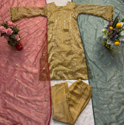 Designer Salwar Suit Set With Double Dupatta Red & Green