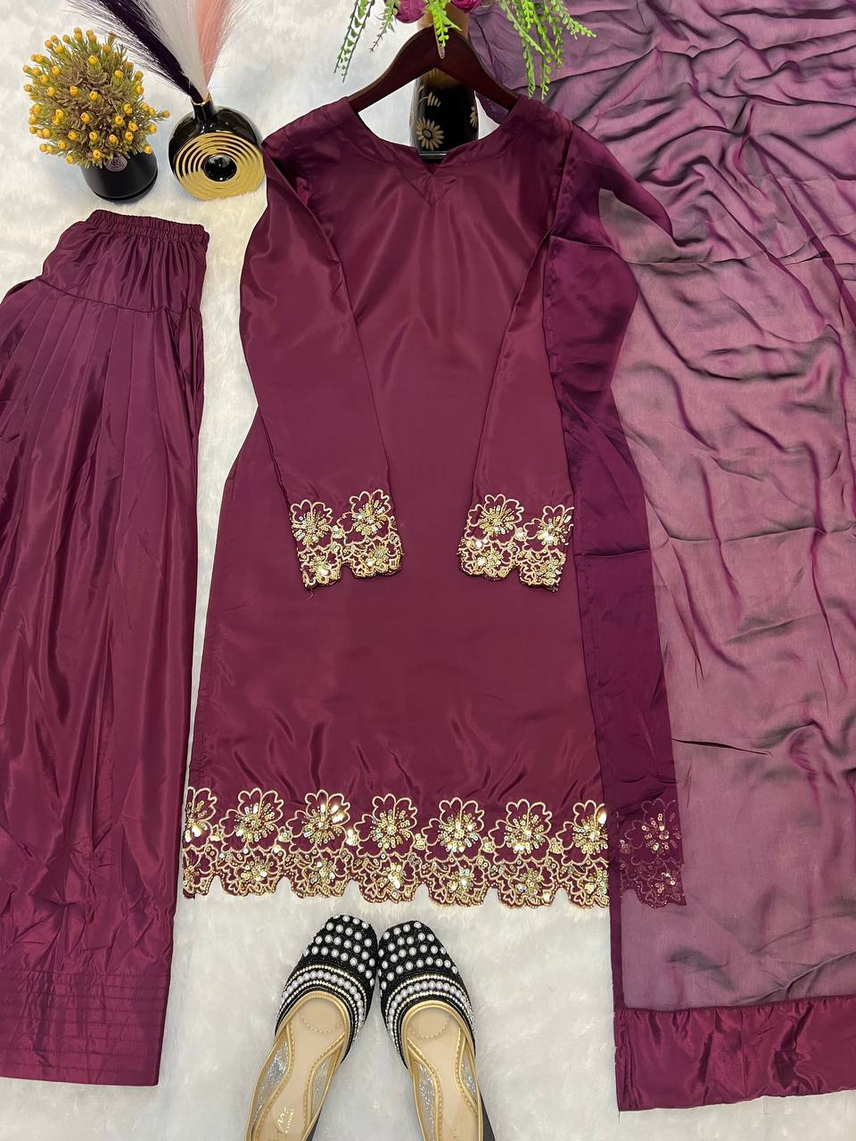 Designer Party Wear Look Top-Bottom And Dupatta