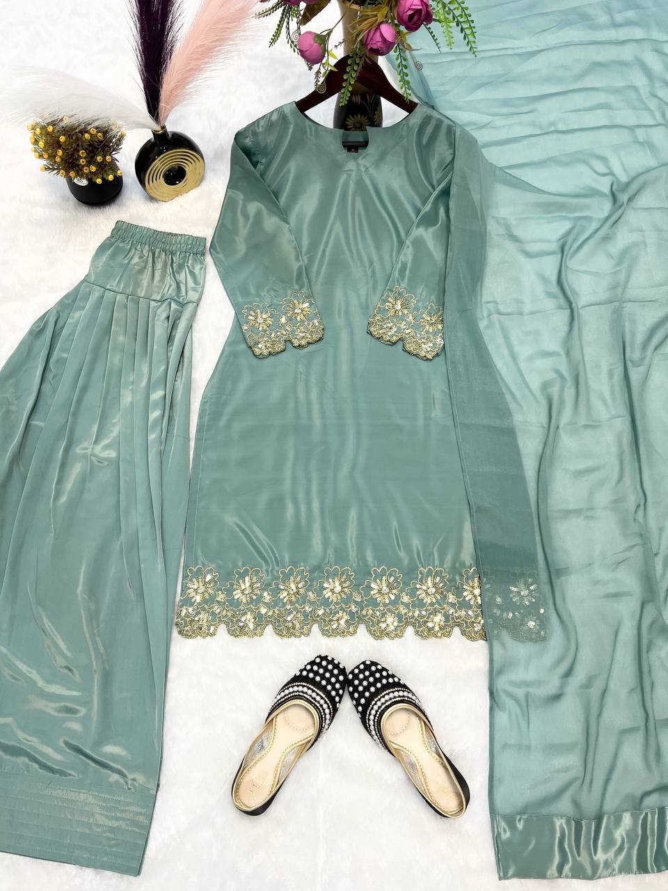 Designer Party Wear Look Top-Bottom And Dupatta
