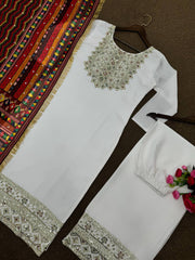 Beautiful Suit Set With Fancy Embroidery And Sequins Work