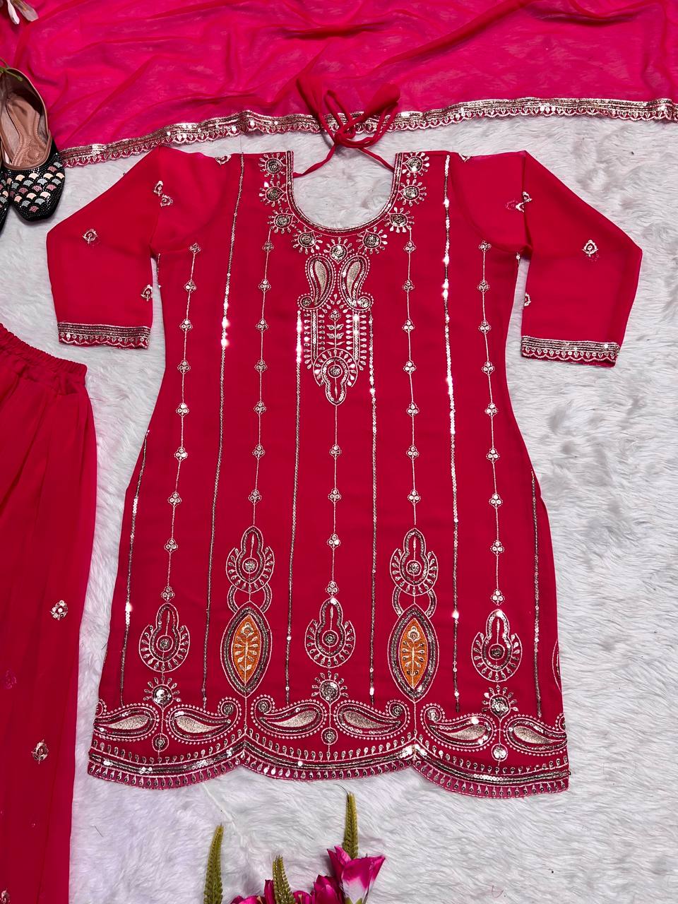Designer Top-Plazzo And Dupatta With Heavy Embroidery Work