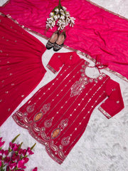 Designer Top-Plazzo And Dupatta With Heavy Embroidery Work