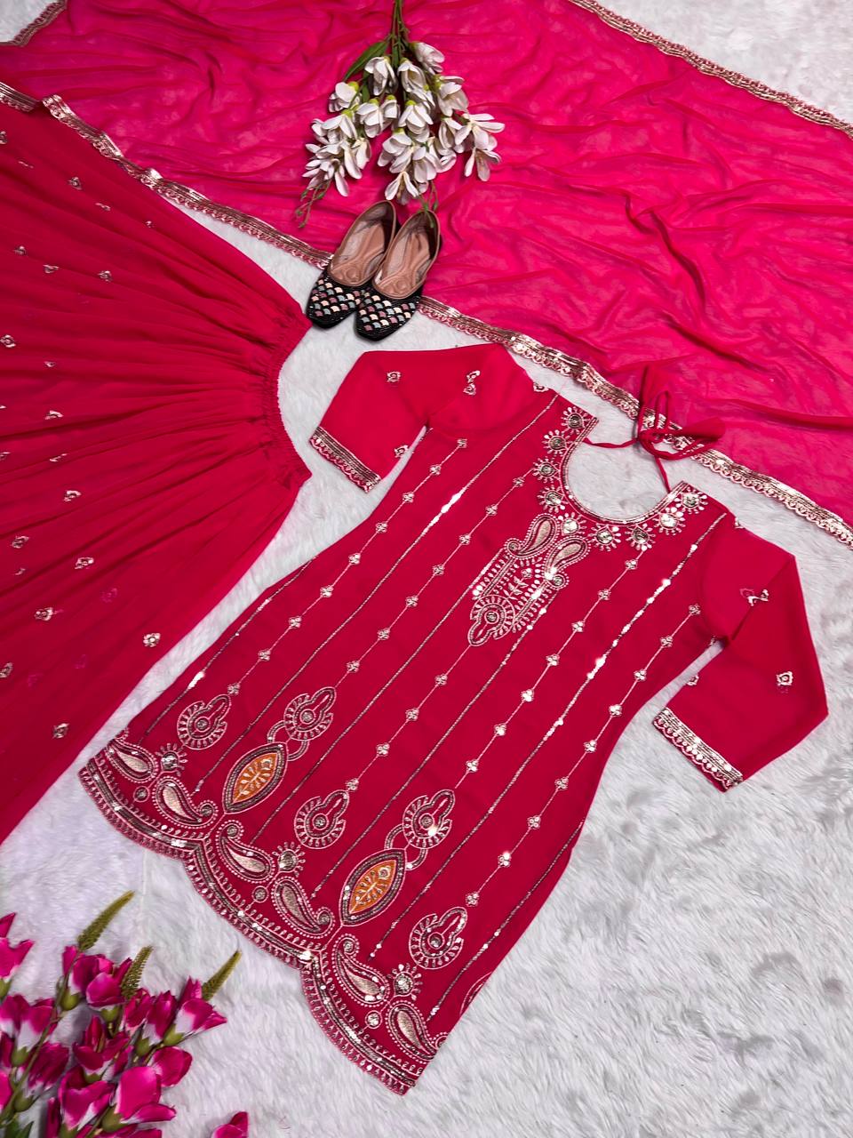 Designer Top-Plazzo And Dupatta With Heavy Embroidery Work