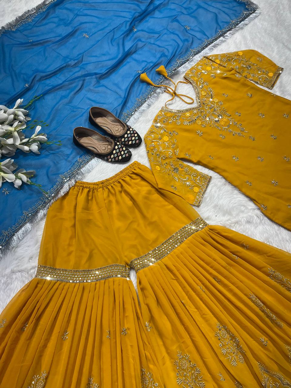 Party Wear Beautiful Sharara Top With Sequence Work