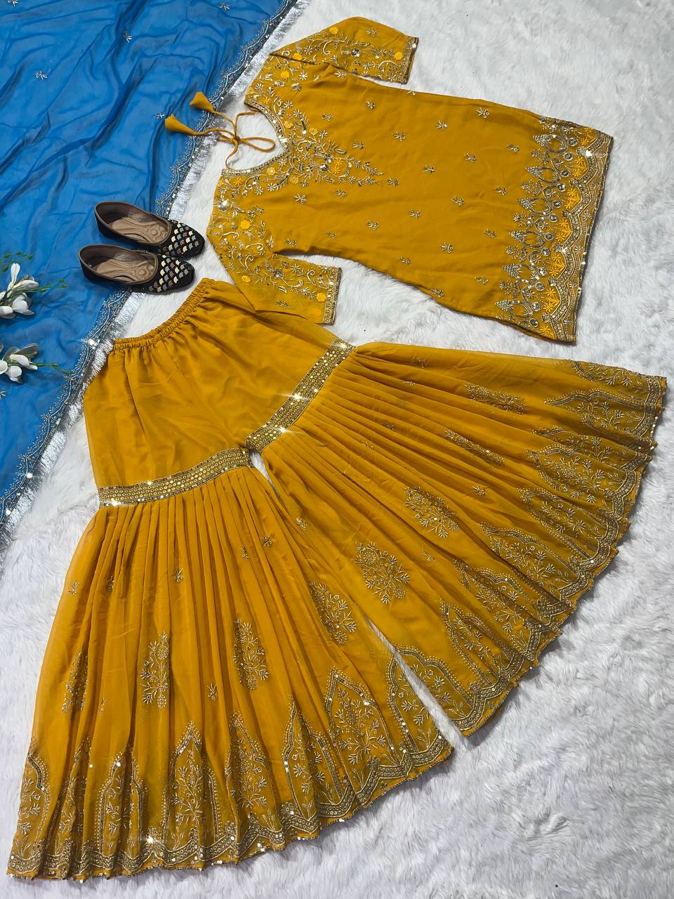 Party Wear Beautiful Sharara Top With Sequence Work