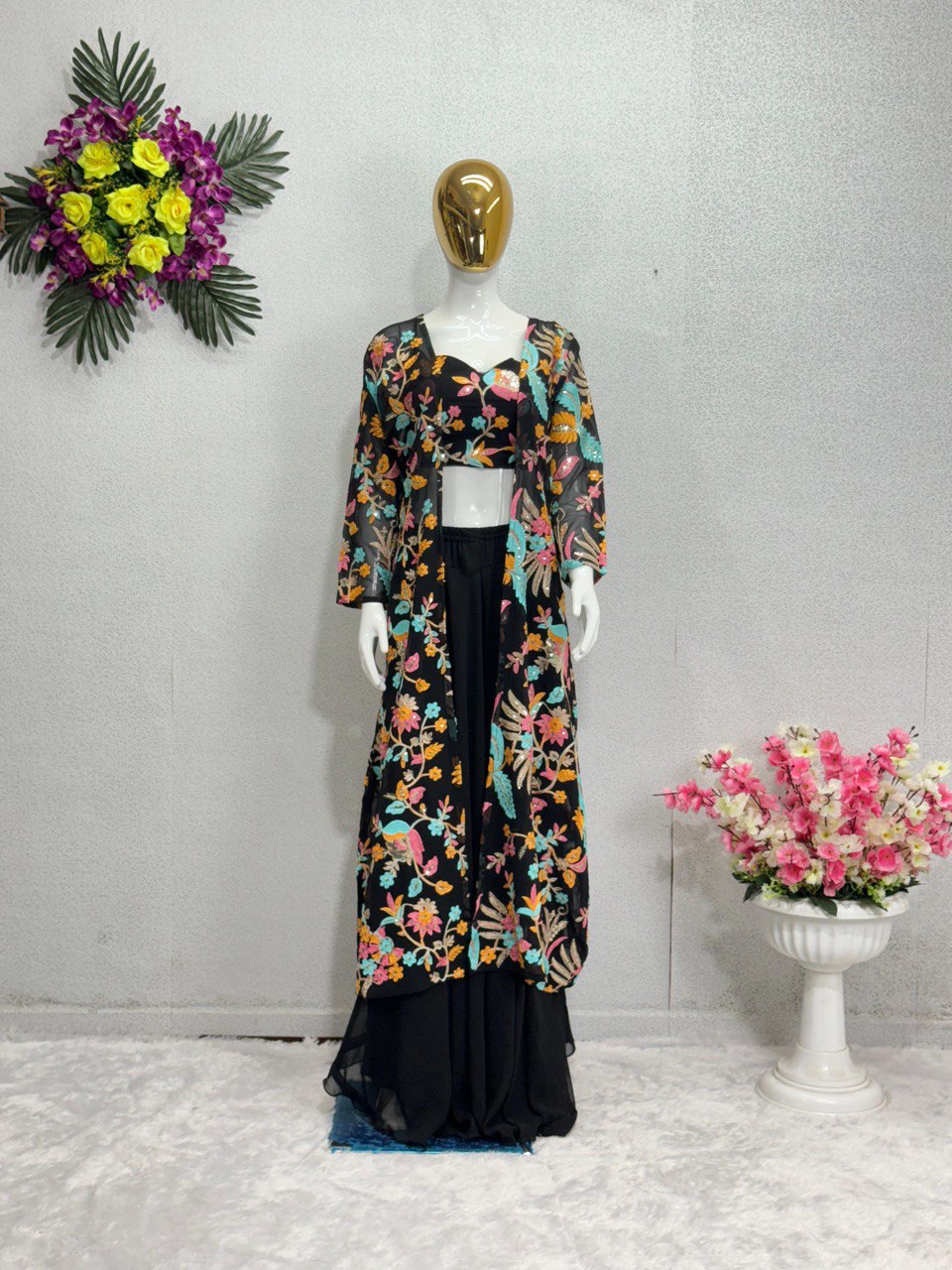 Party Wear Fancy Shrug Choli And Koti With Sequence Work