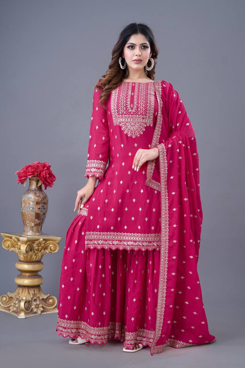 Designer Party Wear Look Fancy Top-Dupatta And Fully Stitched Sharara