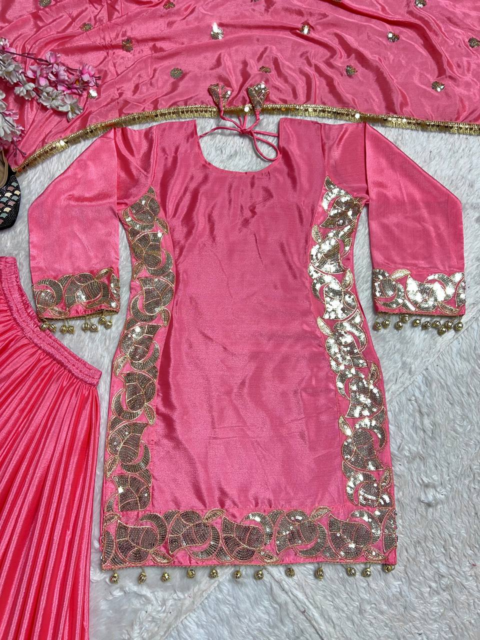 Designer Party Wear Top-Plazzo And Dupatta With Heavy Embroidery Work