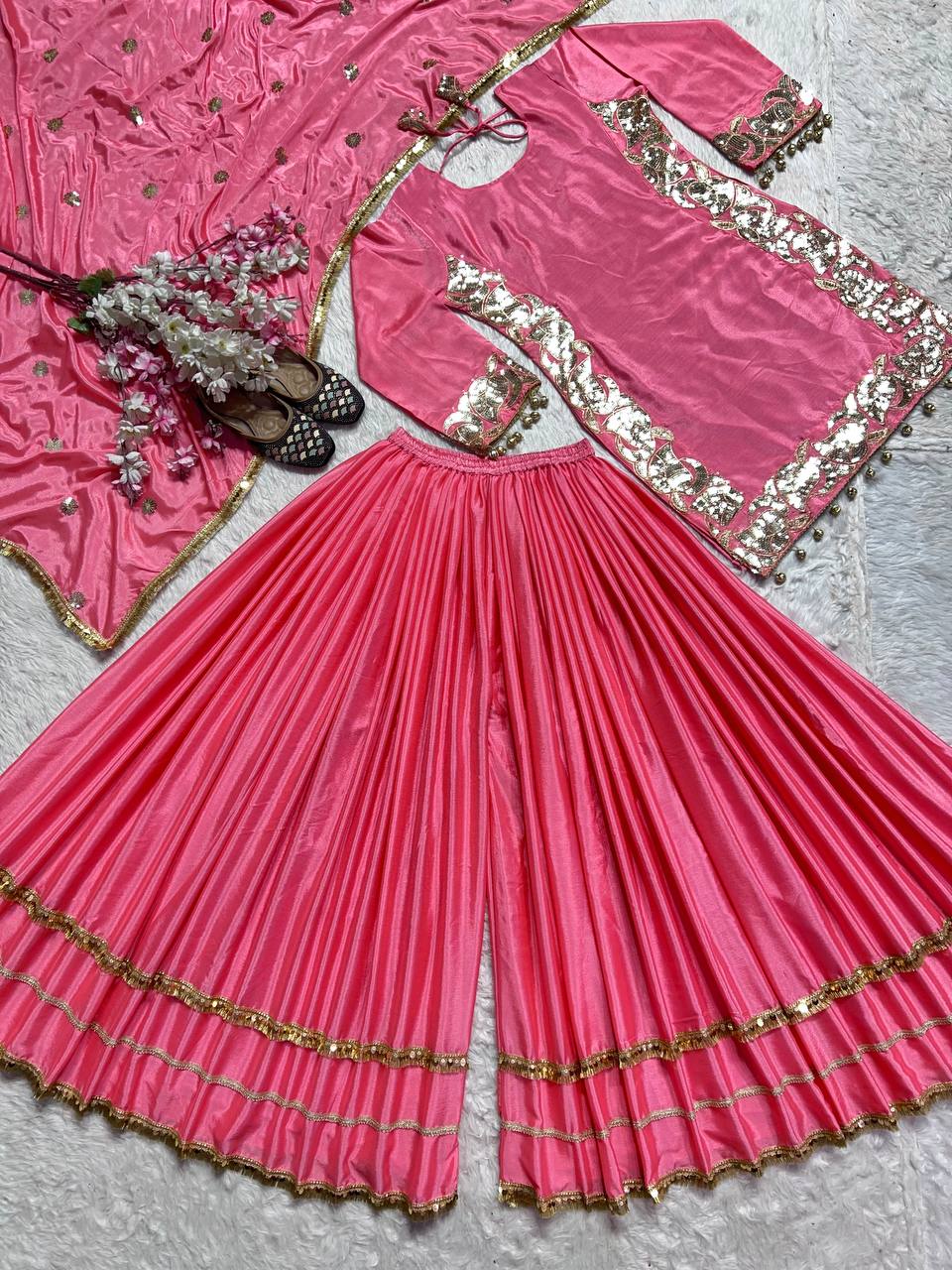 Designer Party Wear Top-Plazzo And Dupatta With Heavy Embroidery Work