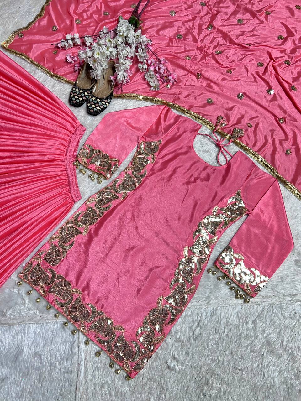 Designer Party Wear Top-Plazzo And Dupatta With Heavy Embroidery Work